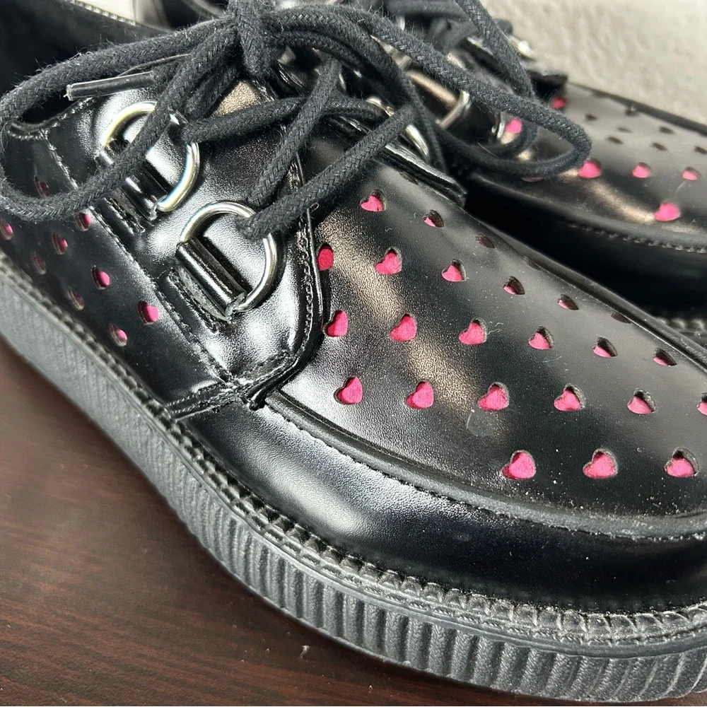 tuk Black Platform Creepers with Pink Heart Cutouts